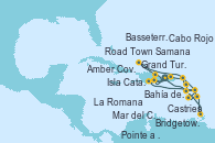 Visitando La Romana (República Dominicana), Mar del Caribe - Experiencia a bordo, Castries (Santa Lucía/Caribe), Bridgetown (Barbados), Pointe a Pitre (Guadalupe), Bahía de Guadalupe - Experiencia a bordo, Bahía de Guadalupe - Experiencia a bordo, Basseterre (Antillas), Road Town (Isla Tórtola/Islas Vírgenes), La Romana (República Dominicana), Isla Catalina (República Dominicana), Bahía de Catalina - Experiencia a bordo, Samana (República Dominicana), Grand Turks(Turks & Caicos), Bahía de Guadalupe - Experiencia a bordo, Bahía de Guadalupe - Experiencia a bordo, Amber Cove (República Dominicana), Cabo Rojo, La Romana (República Dominicana)
