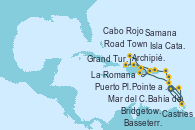 Visitando Pointe a Pitre (Guadalupe)Bahía de Guadalupe - Experiencia a bordo, Bahía de Guadalupe - Experiencia a bordo, Basseterre (Antillas), Road Town (Isla Tórtola/Islas Vírgenes), La Romana (República Dominicana), Isla Catalina (República Dominicana), Bahía de Catalina - Experiencia a bordo, Samana (República Dominicana), Puerto Plata, Republica Dominicana, Grand Turks(Turks & Caicos), Archipiélago de las Islas Turcas y Caicos -Experie, Cabo Rojo, La Romana (República Dominicana), Mar del Caribe - Experiencia a bordo, Castries (Santa Lucía/Caribe), Bridgetown (Barbados), Pointe a Pitre (Guadalupe)