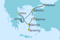 Visitando Atenas (Grecia), Estrecho de Dardanelos - Experiencia a bordo, Estambul (Turquía), Esmirna (Turquía), Santorini (Grecia), Santorini (Grecia), Mykonos (Grecia), Volos (Grecia), Atenas (Grecia)