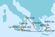 Visitando Atenas (Grecia), La Valletta (Malta), Estrecho de Sicilia - Experiencia a Bordo, Estrecho de Sicilia - Experiencia a Bordo, Catania (Sicilia), Etna skyline, Taranto (Italia), Argostoli (Grecia), Mykonos (Grecia), Bahía de Miconos, Bahía de Miconos, Atenas (Grecia)