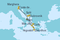 Visitando Bari (Italia), Corfú (Grecia), Mar Jónico - Experiencia a bordo, Mar Jónico - Experiencia a bordo, Zakinthos (Grecia), Argostoli (Grecia), Dubrovnik (Croacia), Split (Croacia), Marghera (Venecia/Italia), Costa de Venecia, Bari (Italia)