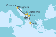Visitando Bari (Italia), Kotor (Montenegro), Corfú (Grecia), Dubrovnik (Croacia), Split (Croacia), Marghera (Venecia/Italia), Costa de Venecia, Bari (Italia)