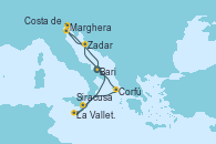 Visitando Bari (Italia), Corfú (Grecia), La Valletta (Malta), Siracusa (Sicilia), Zadar (Croacia), Marghera (Venecia/Italia), Costa de Venecia, Bari (Italia)