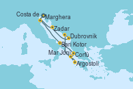 Visitando Marghera (Venecia/Italia)Costa de Venecia, Bari (Italia), Corfú (Grecia), Mar Jónico - Experiencia a bordo, Mar Jónico - Experiencia a bordo, Argostoli (Grecia), Dubrovnik (Croacia), Kotor (Montenegro), Zadar (Croacia), Marghera (Venecia/Italia)