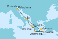 Visitando Marghera (Venecia/Italia)Costa de Venecia, Bari (Italia), Abismos de Calipso, Abismos de Calipso, Santorini (Grecia), Mykonos (Grecia), Argostoli (Grecia), Mar Jónico - Experiencia a bordo, Mar Jónico - Experiencia a bordo, Marghera (Venecia/Italia)