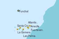Visitando Funchal (Madeira), Santa Cruz de Tenerife (España), La Gomera (Islas Canarias/España), Fuerteventura (Canarias/España), Arrecife (Lanzarote/España), Atlantis crest Oeste, Las Palmas de Gran Canaria (España), Funchal (Madeira)