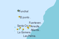 Visitando Funchal (Madeira)Mar de las islas Canarias - Experiencia a bordo, Mar de las islas Canarias - Experiencia a bordo, Santa Cruz de Tenerife (España), Arrecife (Lanzarote/España), Atlantis crest Oeste, Fuerteventura (Canarias/España), La Gomera (Islas Canarias/España), Las Palmas de Gran Canaria (España), Funchal (Madeira)