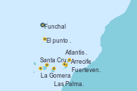 Visitando Funchal (Madeira)Mar de las islas Canarias - Experiencia a bordo, Mar de las islas Canarias - Experiencia a bordo, Santa Cruz de Tenerife (España), Fuerteventura (Canarias/España), Arrecife (Lanzarote/España), Atlantis crest Oeste, La Gomera (Islas Canarias/España), Las Palmas de Gran Canaria (España), Funchal (Madeira)