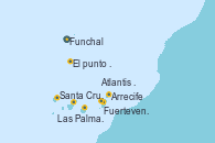 Visitando Funchal (Madeira)Mar de las islas Canarias - Experiencia a bordo, Mar de las islas Canarias - Experiencia a bordo, Santa Cruz de Tenerife (España), Fuerteventura (Canarias/España), Arrecife (Lanzarote/España), Atlantis crest Oeste, Santa Cruz de la Palma (España), Las Palmas de Gran Canaria (España), Funchal (Madeira)
