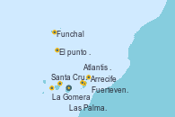 Visitando Las Palmas de Gran Canaria (España), Funchal (Madeira), Mar de las islas Canarias - Experiencia a bordo, Mar de las islas Canarias - Experiencia a bordo, Santa Cruz de Tenerife (España), La Gomera (Islas Canarias/España), Fuerteventura (Canarias/España), Arrecife (Lanzarote/España), Atlantis crest Oeste, Las Palmas de Gran Canaria (España)