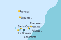 Visitando Las Palmas de Gran Canaria (España), Funchal (Madeira), Mar de las islas Canarias - Experiencia a bordo, Mar de las islas Canarias - Experiencia a bordo, Santa Cruz de Tenerife (España), Arrecife (Lanzarote/España), Atlantis crest Oeste, Fuerteventura (Canarias/España), La Gomera (Islas Canarias/España), Las Palmas de Gran Canaria (España)