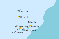 Visitando Las Palmas de Gran Canaria (España), Funchal (Madeira), Mar de las islas Canarias - Experiencia a bordo, Mar de las islas Canarias - Experiencia a bordo, Santa Cruz de Tenerife (España), Santa Cruz de la Palma (España), La Gomera (Islas Canarias/España), Arrecife (Lanzarote/España), Atlantis crest Oeste, Las Palmas de Gran Canaria (España)