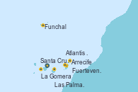 Visitando Santa Cruz de Tenerife (España), La Gomera (Islas Canarias/España), Fuerteventura (Canarias/España), Arrecife (Lanzarote/España), Atlantis crest Oeste, Las Palmas de Gran Canaria (España), Funchal (Madeira), Santa Cruz de Tenerife (España)
