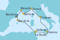 Visitando BarcelonaMar de las Baleares - Experiencia a bordo, Mar de las Baleares - Experiencia a bordo, La Goulette (Tunez), Golfo de Túnez, Palermo (Italia), Civitavecchia (Roma), Savona (Italia), Bahía de las Calanques - Experiencia a bordo, Marsella (Francia), Barcelona