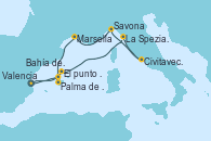 Visitando ValenciaMar de las Baleares - Experiencia a bordo, Mar de las Baleares - Experiencia a bordo, La Spezia, Florencia y Pisa (Italia), Civitavecchia (Roma), Savona (Italia), Marsella (Francia), Palma de Mallorca (España), Bahía de Palma, Bahía de Palma, Valencia
