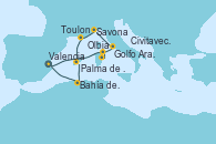 Visitando ValenciaMar de las Baleares - Experiencia a bordo, Olbia (Cerdeña), Golfo Aranci, Civitavecchia (Roma), Savona (Italia), Toulon (Francia), Palma de Mallorca (España), Bahía de Palma, Bahía de Palma, Valencia