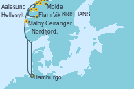Visitando Hamburgo (Alemania), Maloy (Noruega), Molde (Noruega), Hellesylt (Noruega), Geiranger (Noruega), Geiranger (Noruega), KRISTIANSUND, Aalesund (Noruega), Nordfjordeid, Flam (Noruega), Vik (Noruega), Hamburgo (Alemania)