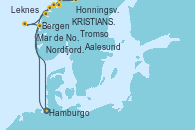 Visitando Hamburgo (Alemania), Bergen (Noruega), Mar de Noruega, Nordfjordeid, Leknes (Noruega), Tromso (Noruega), Honningsvag (Noruega), KRISTIANSUND, Aalesund (Noruega), Hamburgo (Alemania)