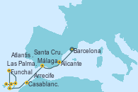 Visitando Barcelona, Alicante (España), Málaga, Casablanca (Marruecos), Las Palmas de Gran Canaria (España), Funchal (Madeira), Arrecife (Lanzarote/España), Atlantis crest Oeste - Experiencia a bordo, Santa Cruz de Tenerife (España)