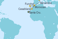 Visitando Santa Cruz de Tenerife (España), Funchal (Madeira), Moroccan Sea Darkest Spot - Experiencia a bordo, Moroccan Sea Darkest Spot - Experiencia a bordo, Casablanca (Marruecos), Barcelona