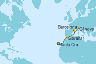 Visitando Santa Cruz de Tenerife (España), Gibraltar (Inglaterra), Barcelona, Génova (Italia)