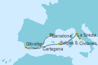 Visitando Barcelona, Gibraltar (Inglaterra), Cartagena (Murcia), Eclipse Solar (navegación), La Spezia, Florencia y Pisa (Italia), Civitavecchia (Roma) Visitando Barcelona, Gibraltar (Inglaterra), Cartagena (Murcia), Eclipse Solar (navegación), La Spezia, Florencia y Pisa (Italia), Civitavecchia (Roma)