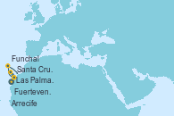 Visitando Arrecife (Lanzarote/España), Las Palmas de Gran Canaria (España), Santa Cruz de la Palma (España), Santa Cruz de Tenerife (España), Fuerteventura (Canarias/España), Funchal (Madeira), Arrecife (Lanzarote/España)