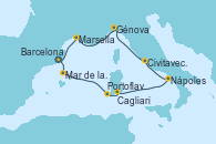 Visitando BarcelonaMar de las Baleares - Experiencia a bordo, Mar de las Baleares - Experiencia a bordo, Portoflavia & Carloforte -  Experiencia a bordo, Cagliari (Cerdeña), Nápoles (Italia), Civitavecchia (Roma), Génova (Italia), Marsella (Francia), Barcelona