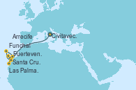 Visitando Civitavecchia (Roma), Las Palmas de Gran Canaria (España), Santa Cruz de la Palma (España), Santa Cruz de Tenerife (España), Fuerteventura (Canarias/España), Funchal (Madeira), Arrecife (Lanzarote/España)