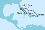 Visitando Miami (Florida/EEUU), St. John´s (Antigua y Barbuda), Charlotte Amalie (St. Thomas), Puerto Plata, Republica Dominicana, Miami (Florida/EEUU), Ocean Cay MSC Marine Reserve (Bahamas), Puerto Plata, Republica Dominicana, Nassau (Bahamas), Miami (Florida/EEUU)