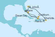 Visitando Miami (Florida/EEUU), Ocean Cay MSC Marine Reserve (Bahamas), Puerto Plata, Republica Dominicana, Cockburn Town (Islas turcas y Caicos), Miami (Florida/EEUU), St. John´s (Antigua y Barbuda), Charlotte Amalie (St. Thomas), Puerto Plata, Republica Dominicana, Miami (Florida/EEUU)