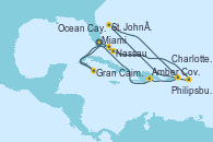 Visitando Miami (Florida/EEUU), Philipsburg (St. Maarten), St. John´s (Antigua y Barbuda), Charlotte Amalie (St. Thomas), Amber Cove (República Dominicana), Miami (Florida/EEUU), Nassau (Bahamas), Ocean Cay MSC Marine Reserve (Bahamas), Gran Caimán (Islas Caimán), Miami (Florida/EEUU)