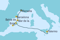 Visitando Marsella (Francia), Barcelona, Mar de las Baleares - Experiencia a bordo, Mar de las Baleares - Experiencia a bordo, Ibiza (España), Bahía de Ibiza - Experiencia a bordo, Palermo (Italia)
