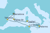 Visitando Barcelona, Valencia, La Goulette (Tunez), Palermo (Italia), Cagliari (Cerdeña), Palma de Mallorca (España), Barcelona