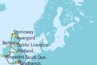 Visitando Southampton (Inglaterra), South Queensferry (Escocia), Invergordon (Escocia), Stornoway (Isla de Lewis/Escocia), Belfast (Irlanda), Liverpool (Reino Unido), Dublin (Irlanda), Ringaskiddy (Irlanda), Portland, Dorset (Reino Unido), Southampton (Inglaterra)