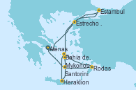 Visitando Atenas (Grecia), Estrecho de Dardanelos - Experiencia a bordo, Estambul (Turquía), Mykonos (Grecia), Bahía de Mykonos - Experiencia a bordo, Bahía de Mykonos - Experiencia a bordo, Heraklion (Creta), Rodas (Grecia), Santorini (Grecia), Santorini (Grecia), Atenas (Grecia)