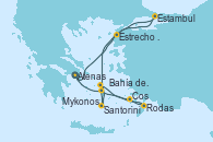 Visitando Atenas (Grecia), Estrecho de Dardanelos - Experiencia a bordo, Estambul (Turquía), Mykonos (Grecia), Bahía de Mykonos - Experiencia a bordo, Bahía de Mykonos - Experiencia a bordo, Santorini (Grecia), Santorini (Grecia), Rodas (Grecia), Cos (Grecia), Atenas (Grecia)