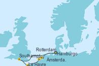 Visitando Hamburgo (Alemania), Southampton (Inglaterra), Le Havre (Francia), Rotterdam (Holanda), Ámsterdam (Holanda), Hamburgo (Alemania), Hamburgo (Alemania)