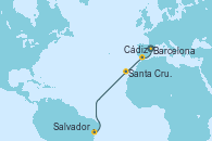 Visitando Barcelona, Cádiz (España), Santa Cruz de Tenerife (España), Salvador de Bahía (Brasil)