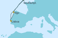 Visitando Southampton (Inglaterra), Lisboa (Portugal), Lisboa (Portugal), Vigo (España), Southampton (Inglaterra)