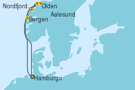 Visitando Hamburgo (Alemania), Bergen (Noruega), Olden (Noruega), Nordfjordeid, Nordfjordeid, Aalesund (Noruega), Hamburgo (Alemania)