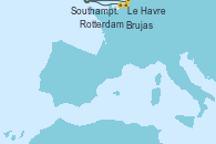 Visitando Southampton (Inglaterra), Le Havre (Francia), Brujas (Bélgica), Rotterdam (Holanda), Rotterdam (Holanda), Southampton (Inglaterra)