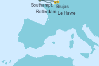 Visitando Southampton (Inglaterra), Brujas (Bélgica), Rotterdam (Holanda), Le Havre (Francia), Southampton (Inglaterra)