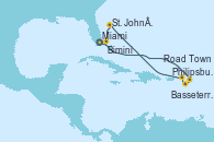 Visitando Miami (Florida/EEUU), Philipsburg (St. Maarten), Basseterre (Antillas), Road Town (Isla Tórtola/Islas Vírgenes), St. John´s (Antigua y Barbuda), Bimini (Bahamas), Miami (Florida/EEUU) Visitando Miami (Florida/EEUU), Philipsburg (St. Maarten), Basseterre (Antillas), Road Town (Isla Tórtola/Islas Vírgenes), St. John´s (Antigua y Barbuda), Bimini (Bahamas), Miami (Florida/EEUU)