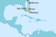 Visitando Baltimore (Maryland), Nassau (Bahamas), Isla Gran Bahama (Florida/EEUU), Bimini (Bahamas), Baltimore (Maryland)
