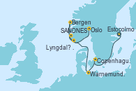 Visitando Estocolmo (Suecia), Copenhague (Dinamarca), Warnemunde (Alemania), SANDNES (STAVANGER), Bergen (Noruega), Lyngdal Norway, Oslo (Noruega)