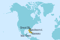 Visitando Jacksonville (Florida/EEUU), Great Stirrup Cay (Bahamas), Nassau (Bahamas), Isla Gran Bahama (Florida/EEUU), Jacksonville (Florida/EEUU)