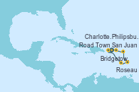 Visitando San Juan (Puerto Rico), Road Town (Isla Tórtola/Islas Vírgenes), Roseau (Dominica), Bridgetown (Barbados), Philipsburg (St. Maarten), Charlotte Amalie (St. Thomas), San Juan (Puerto Rico)