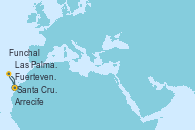 Visitando Santa Cruz de Tenerife (España), Fuerteventura (Canarias/España), Funchal (Madeira), Arrecife (Lanzarote/España), Las Palmas de Gran Canaria (España), Santa Cruz de la Palma (España), Santa Cruz de Tenerife (España)