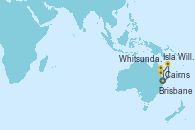 Visitando Brisbane (Australia), Isla Willis (Australia), Cairns (Australia), Whitsunday Island (Australia), Brisbane (Australia)